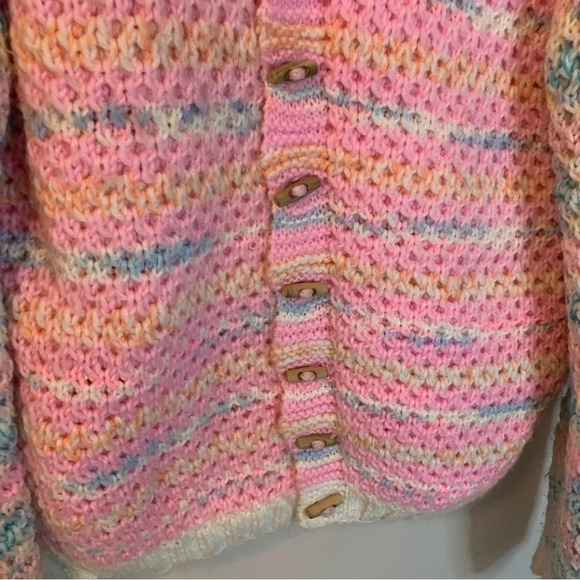 Handmade  Pink Blue Crocheted Oversized Button Front Cardigan XL - Picture 14 of 14